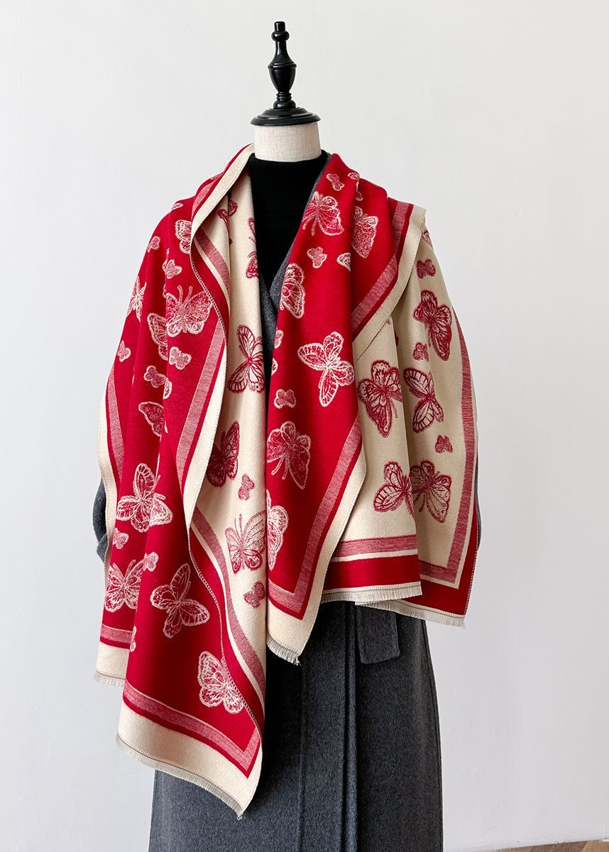 Butterfly Print Scarf with Fringe Trim