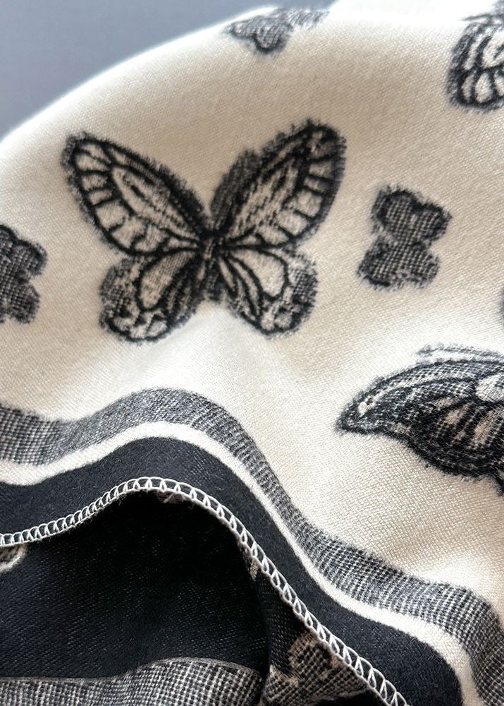 Butterfly Print Scarf with Fringe Trim