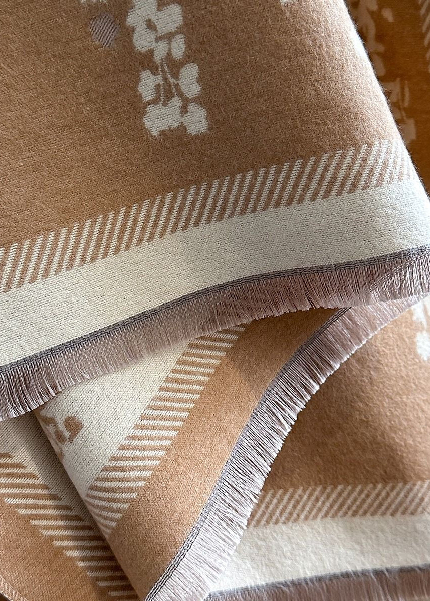 Botanical Print Scarf with Contrast Border and Fringe Trim