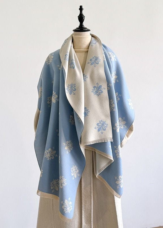 Reversible Fleur-de-Lis Print Scarf with Fringe Trim