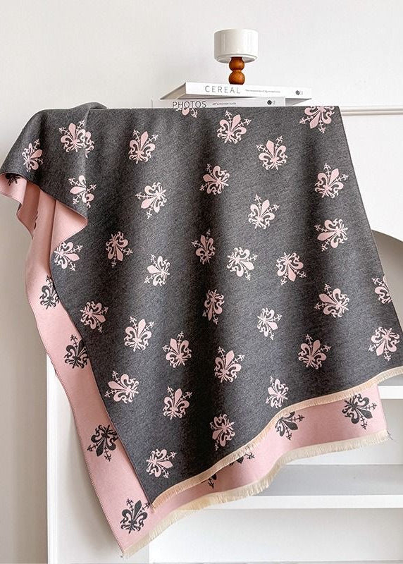 Reversible Fleur-de-Lis Print Scarf with Fringe Trim