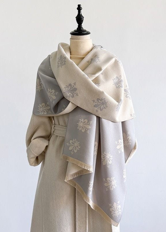 Reversible Fleur-de-Lis Print Scarf with Fringe Trim