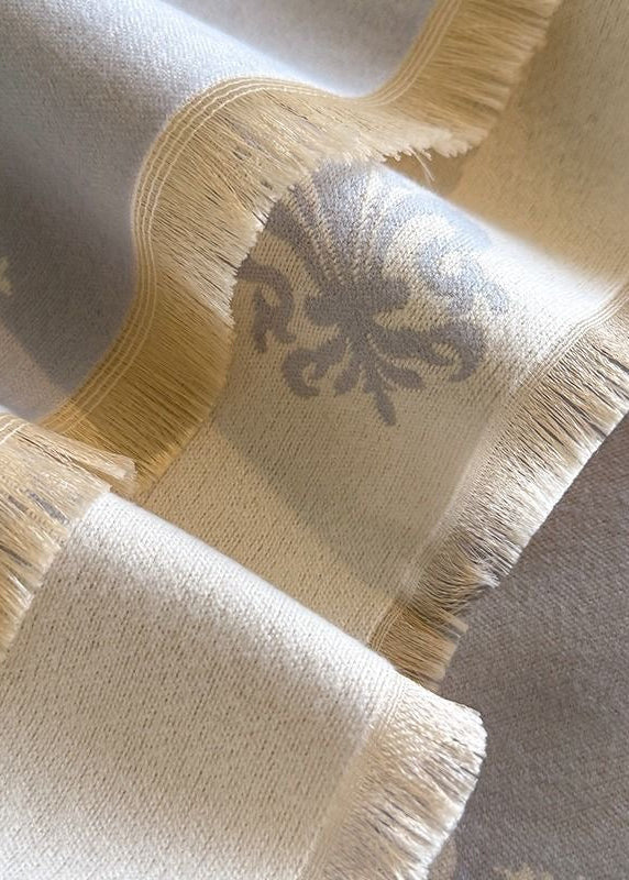 Reversible Fleur-de-Lis Print Scarf with Fringe Trim