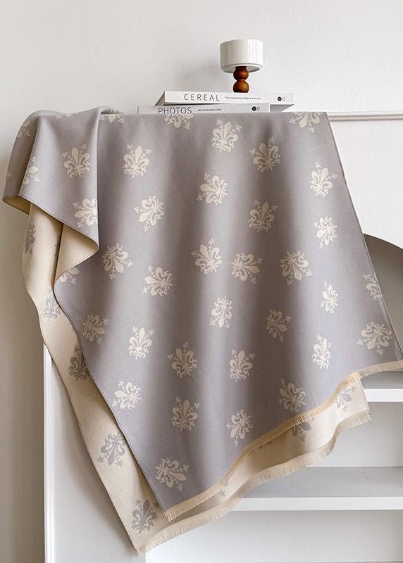 Reversible Fleur-de-Lis Print Scarf with Fringe Trim