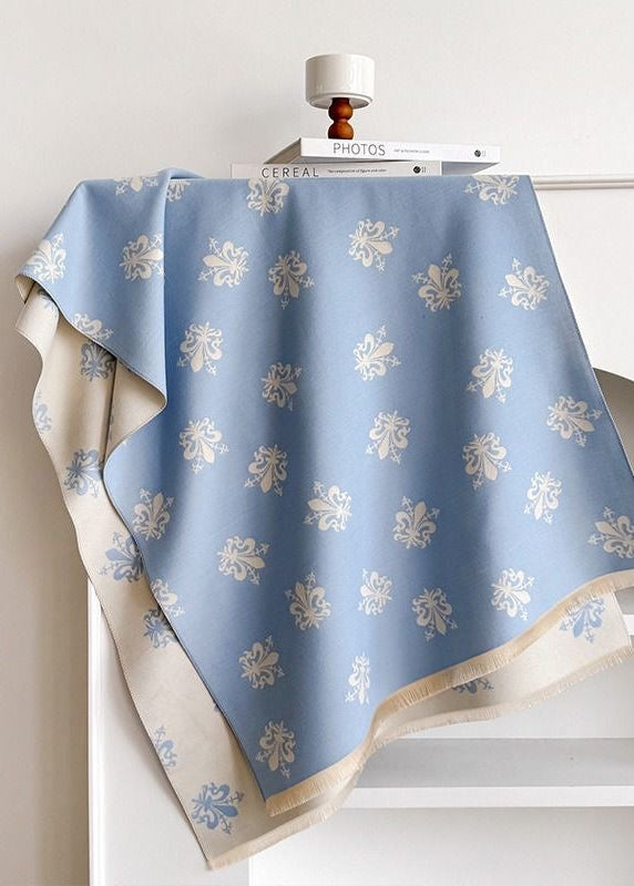 Reversible Fleur-de-Lis Print Scarf with Fringe Trim