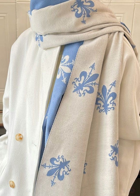Reversible Fleur-de-Lis Print Scarf with Fringe Trim
