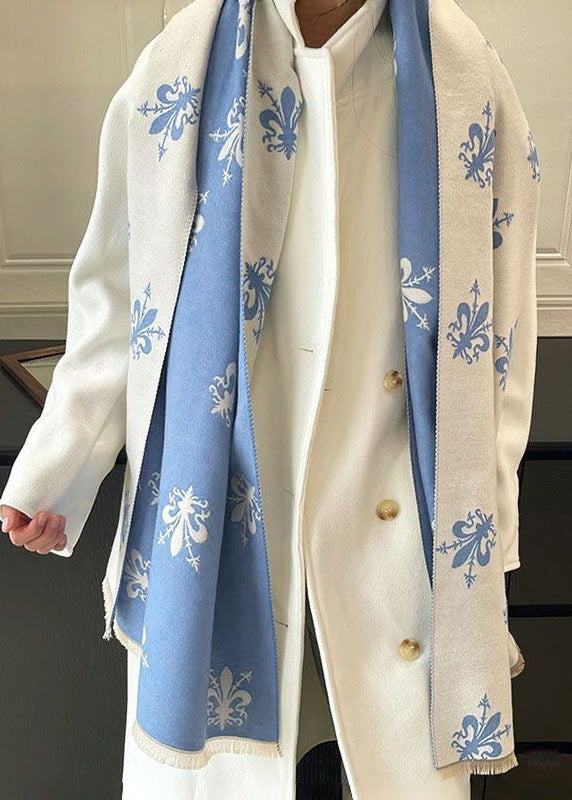 Reversible Fleur-de-Lis Print Scarf with Fringe Trim