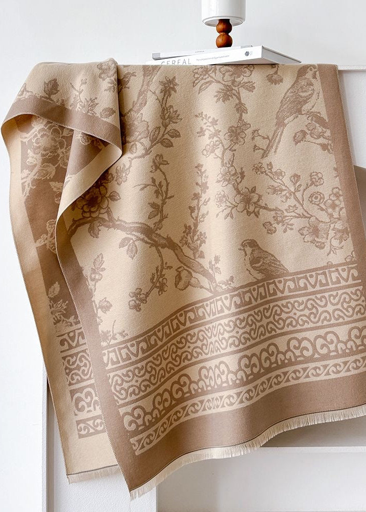 Bird & Blossom Print Scarf with Ornamental Border