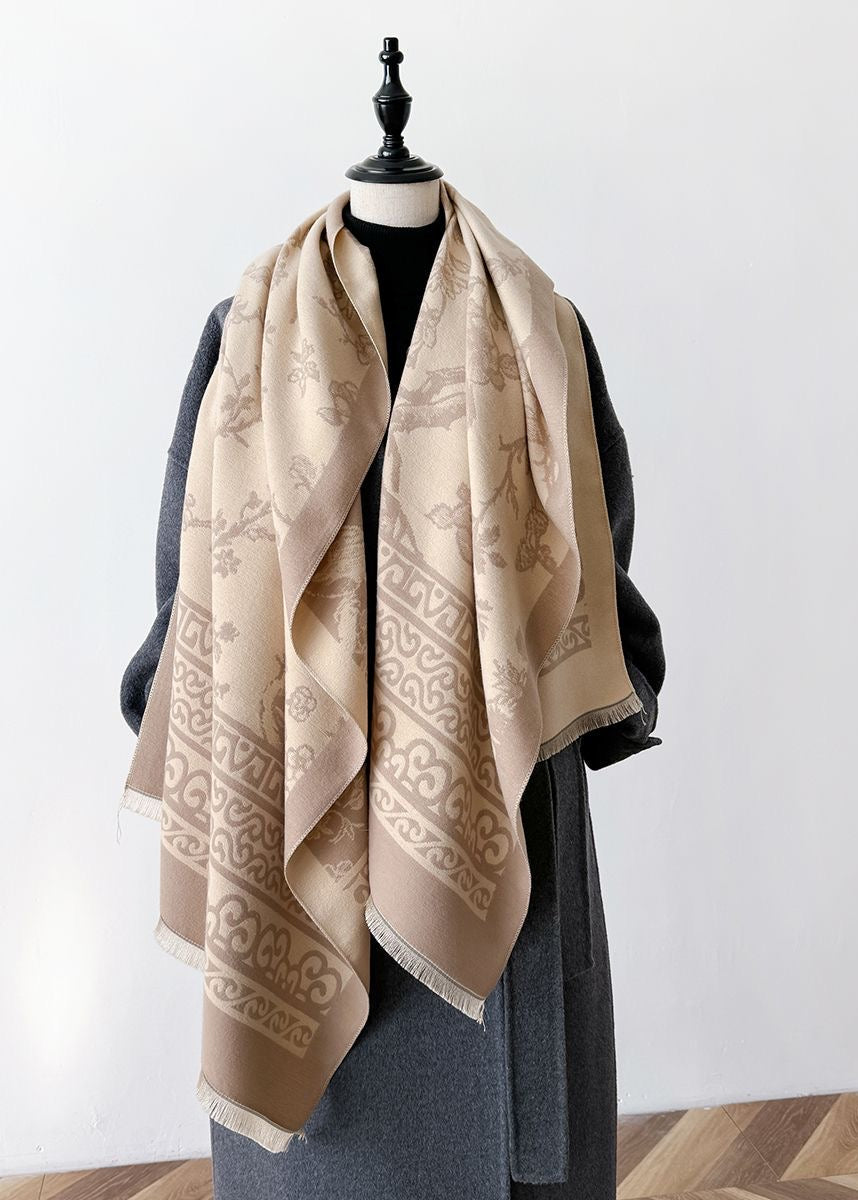 Bird & Blossom Print Scarf with Ornamental Border