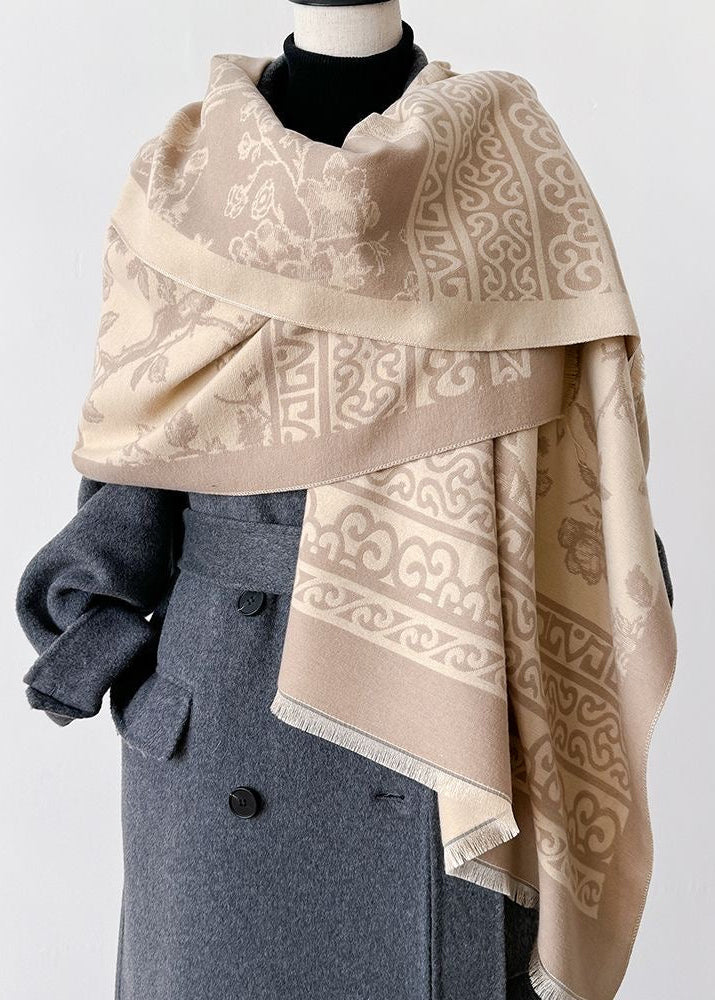 Bird & Blossom Print Scarf with Ornamental Border