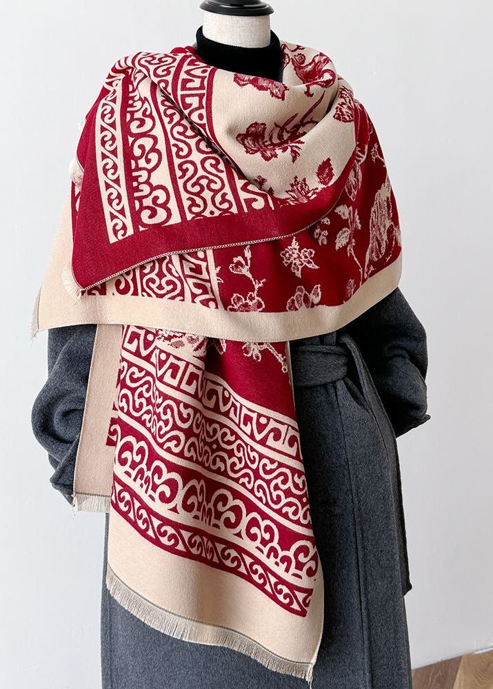Bird & Blossom Print Scarf with Ornamental Border