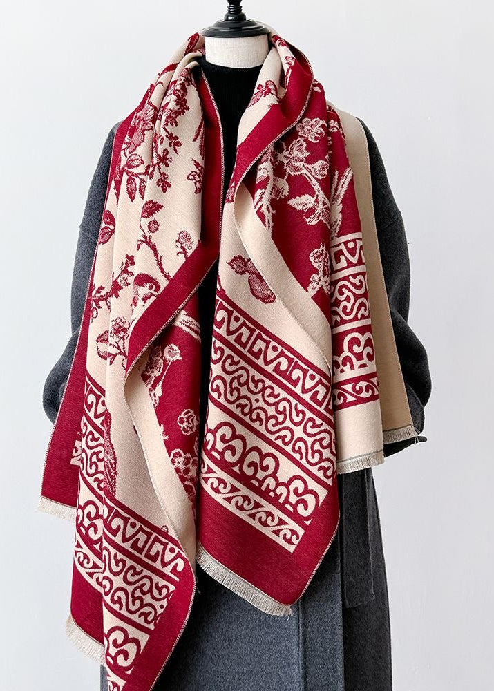 Bird & Blossom Print Scarf with Ornamental Border