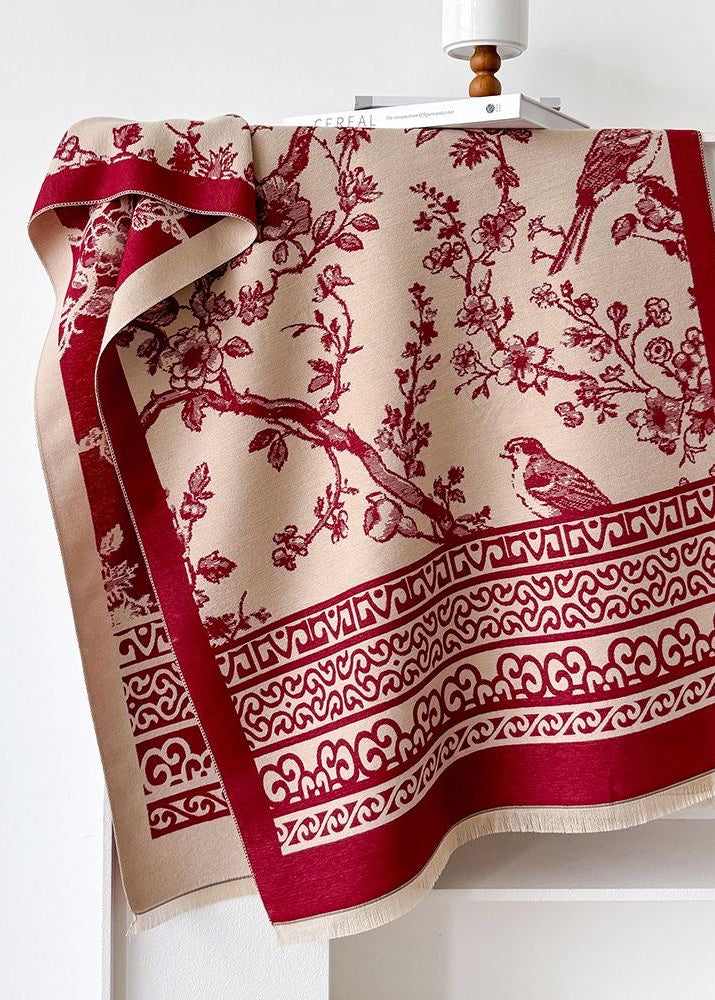 Bird & Blossom Print Scarf with Ornamental Border