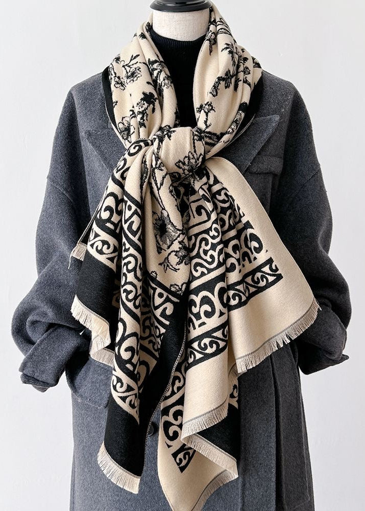 Bird & Blossom Print Scarf with Ornamental Border