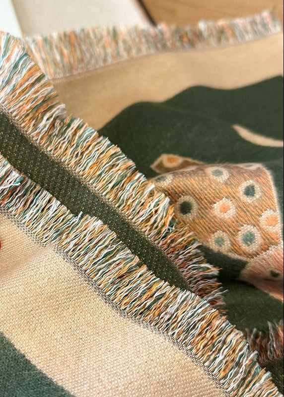 Reversible Whimsical Cat Print Faux Cashmere Scarf with Fringe