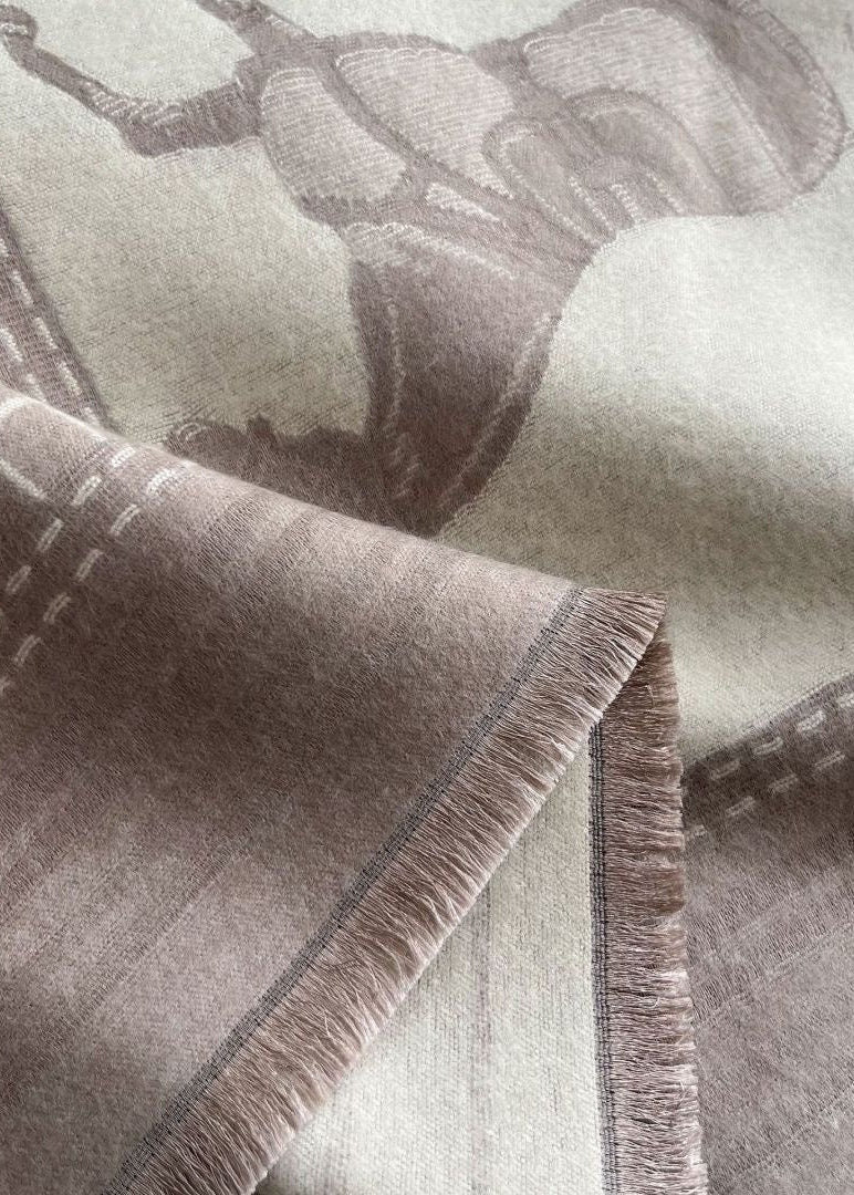Reversible Equestrian Horse Print Faux Cashmere Scarf with Fringe