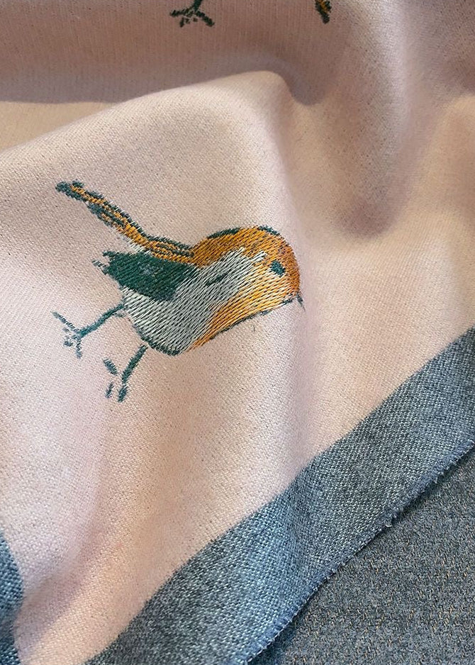 Reversible Bird Print Polyester Scarf with Fringe