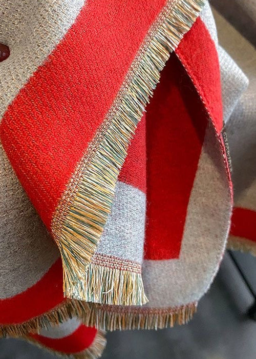 Reversible Bird Print Polyester Scarf with Fringe