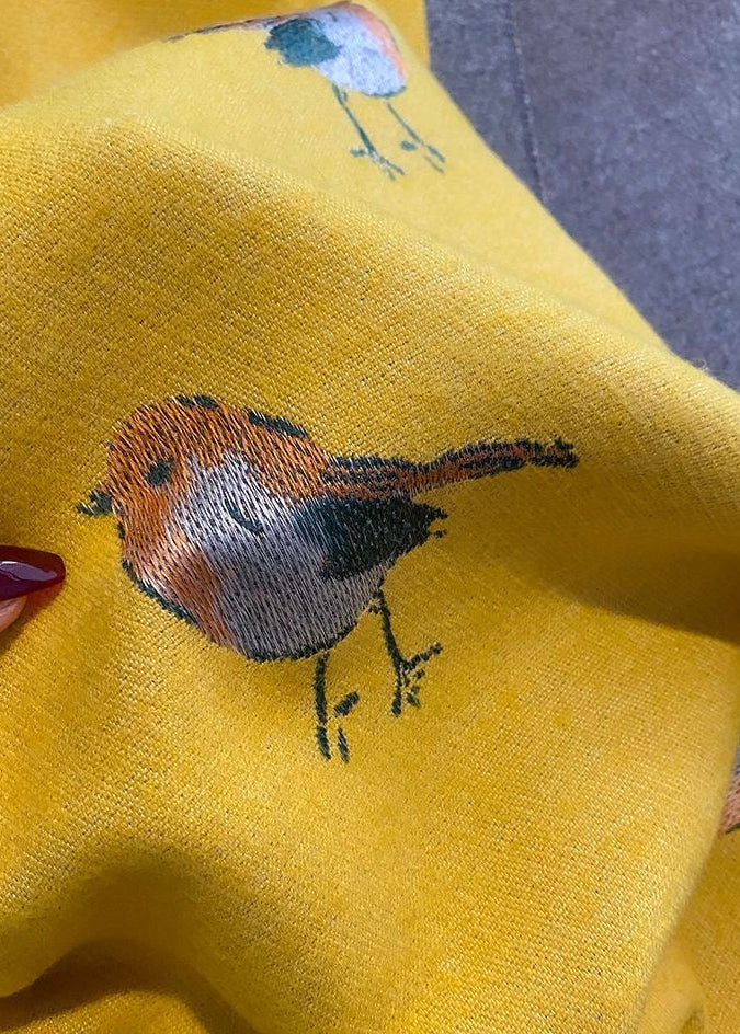 Reversible Bird Print Polyester Scarf with Fringe