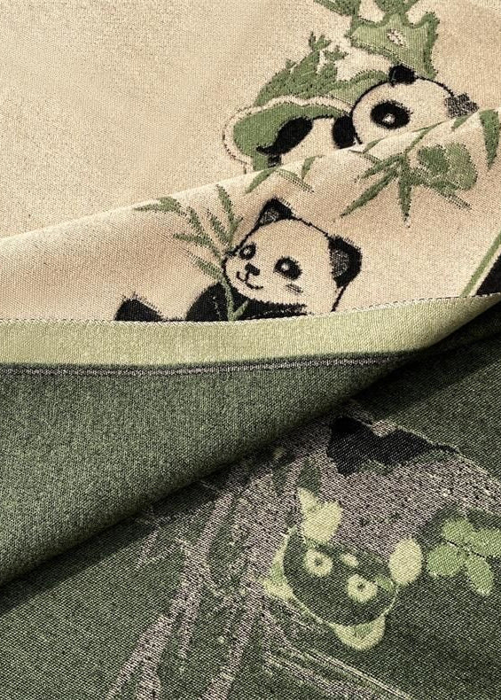 Reversible Panda Print Scarf with Bamboo Motif and Fringe Trim