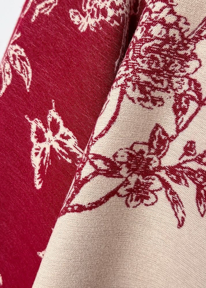 Botanical & Butterfly Print Fringe Scarf in Black and Beige