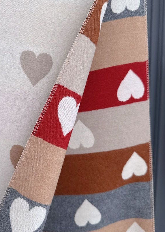Reversible Heart Print Scarf with Multicolor Stripes