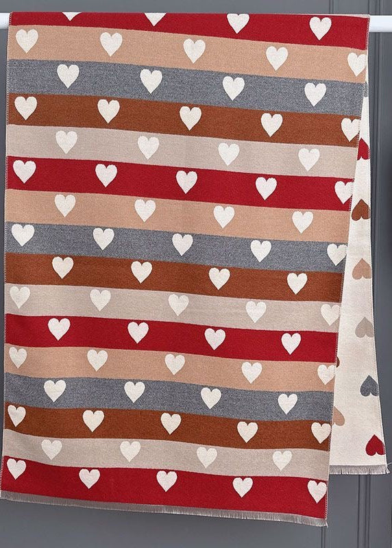 Reversible Heart Print Scarf with Multicolor Stripes