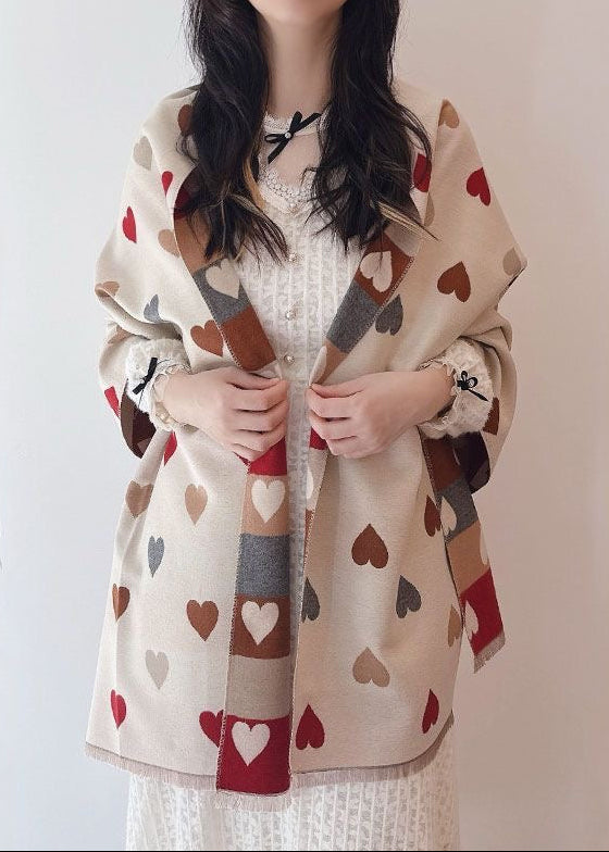 Reversible Heart Print Scarf with Multicolor Stripes
