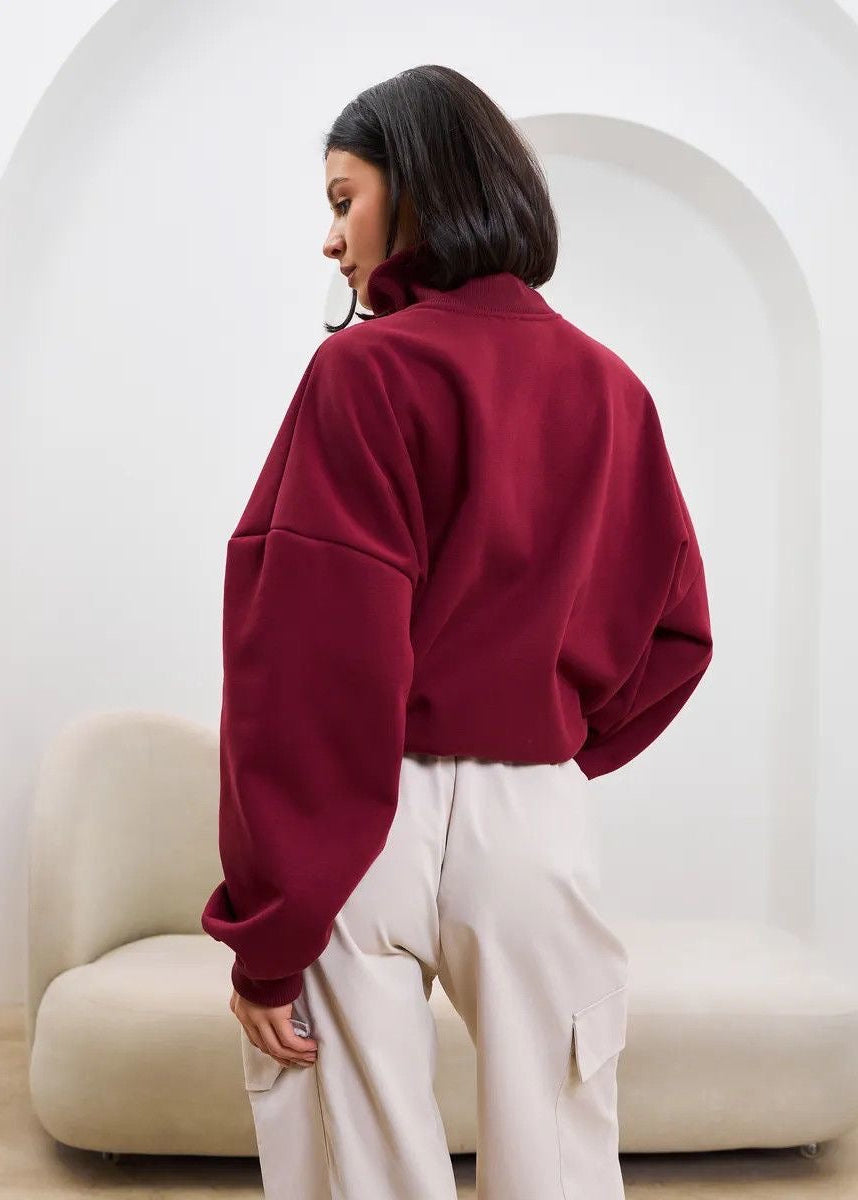 High-Neck Half-Zip Sweatshirt with Dropped Shoulders