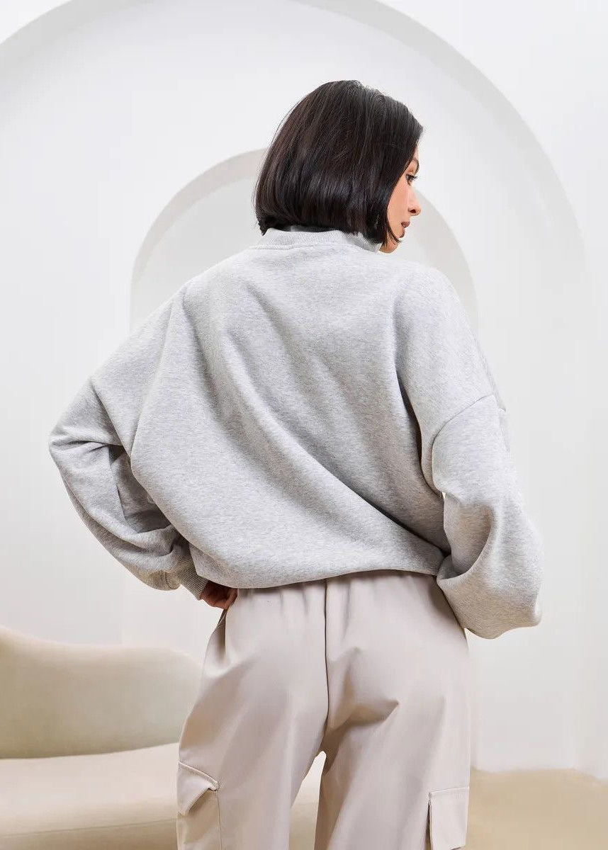 High-Neck Half-Zip Sweatshirt with Dropped Shoulders