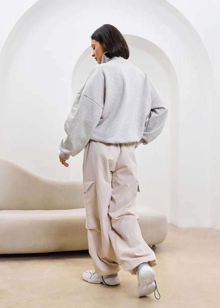 High-Neck Half-Zip Sweatshirt with Dropped Shoulders