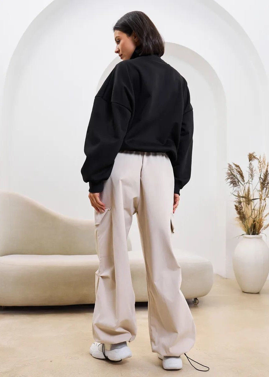 High-Neck Half-Zip Sweatshirt with Dropped Shoulders