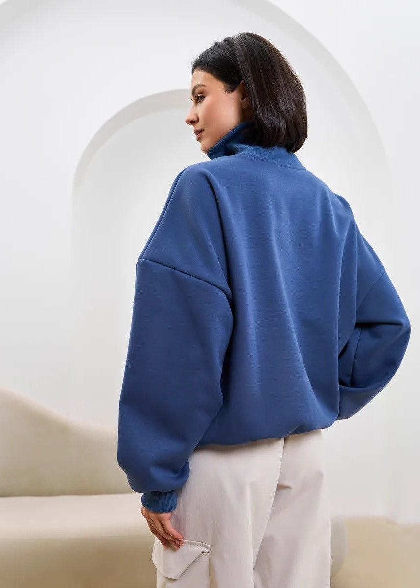 High-Neck Half-Zip Sweatshirt with Dropped Shoulders