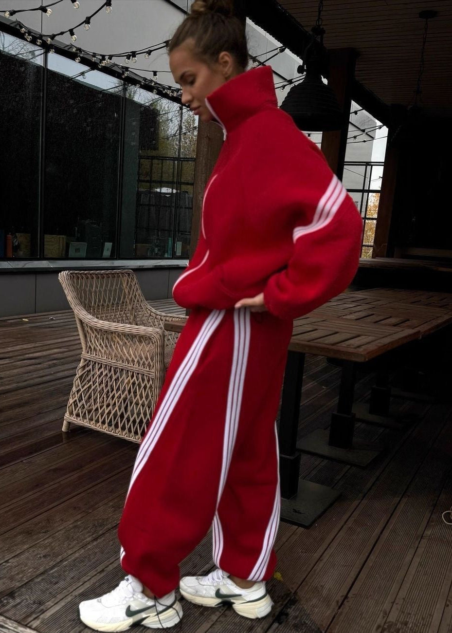 Contrast Stripe Zip-Up Jacket and Jogger Tracksuit Set