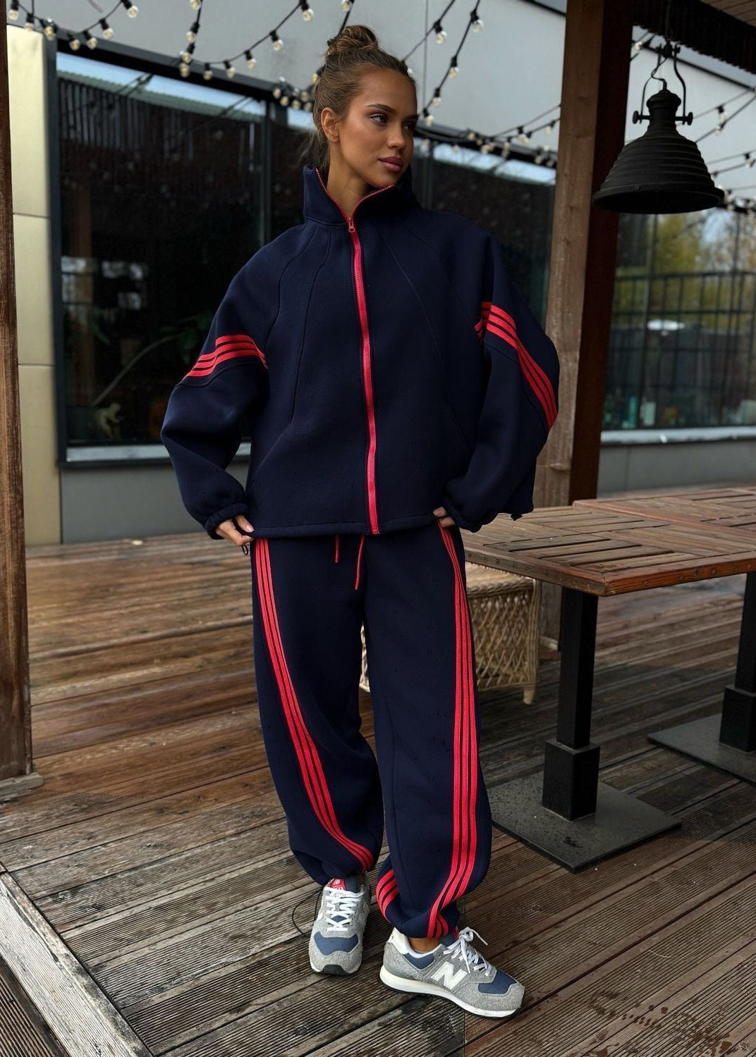 Contrast Stripe Zip-Up Jacket and Jogger Tracksuit Set