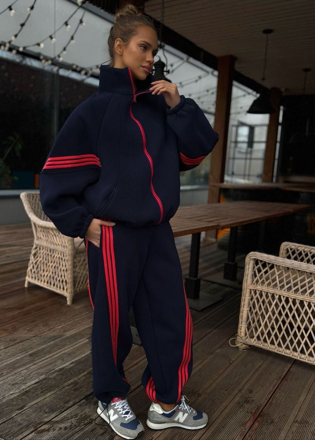 Contrast Stripe Zip-Up Jacket and Jogger Tracksuit Set