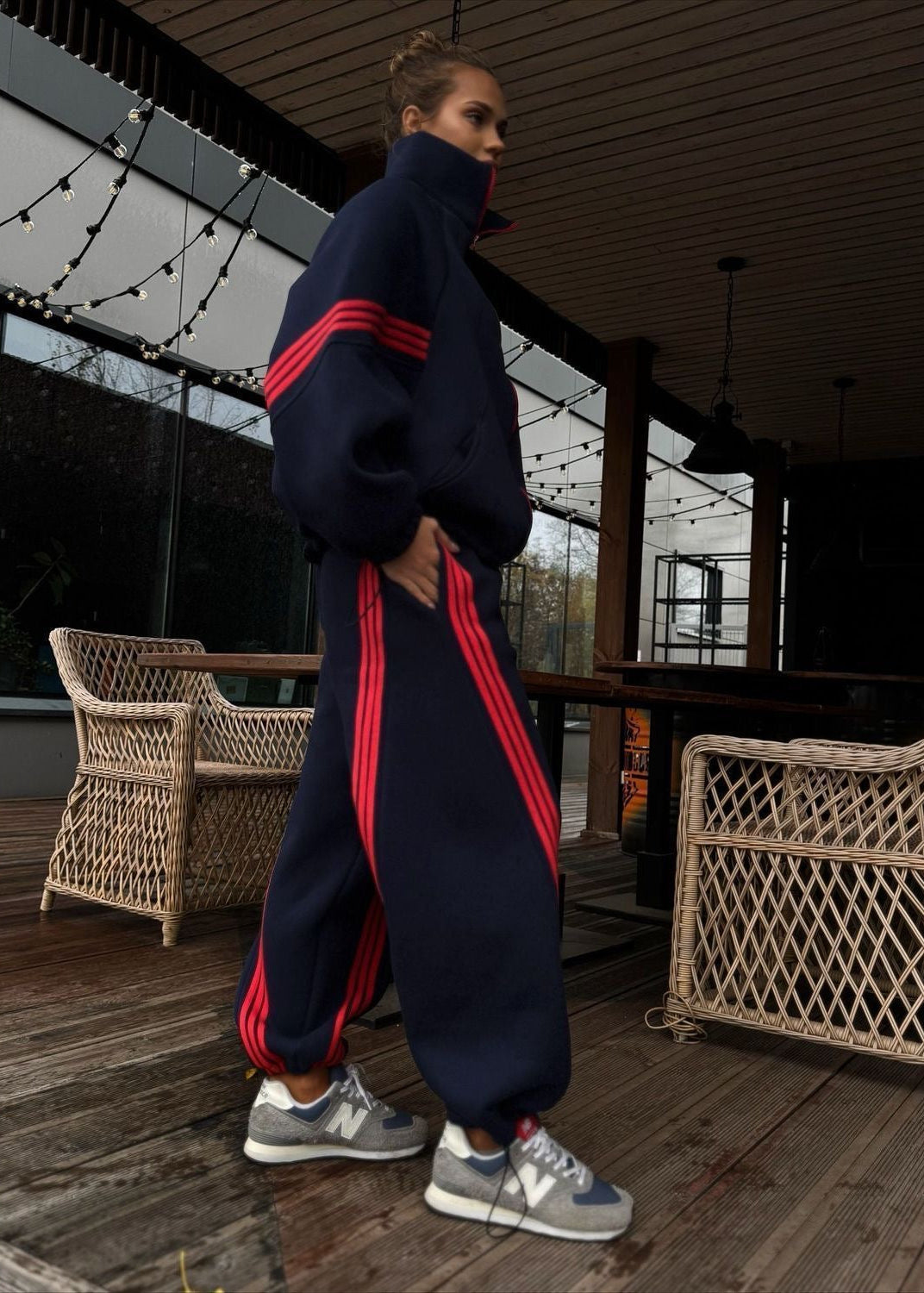 Contrast Stripe Zip-Up Jacket and Jogger Tracksuit Set