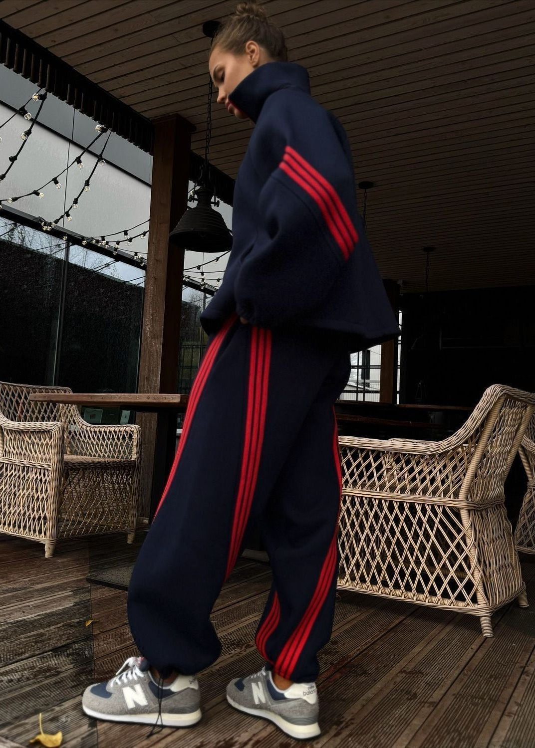 Contrast Stripe Zip-Up Jacket and Jogger Tracksuit Set