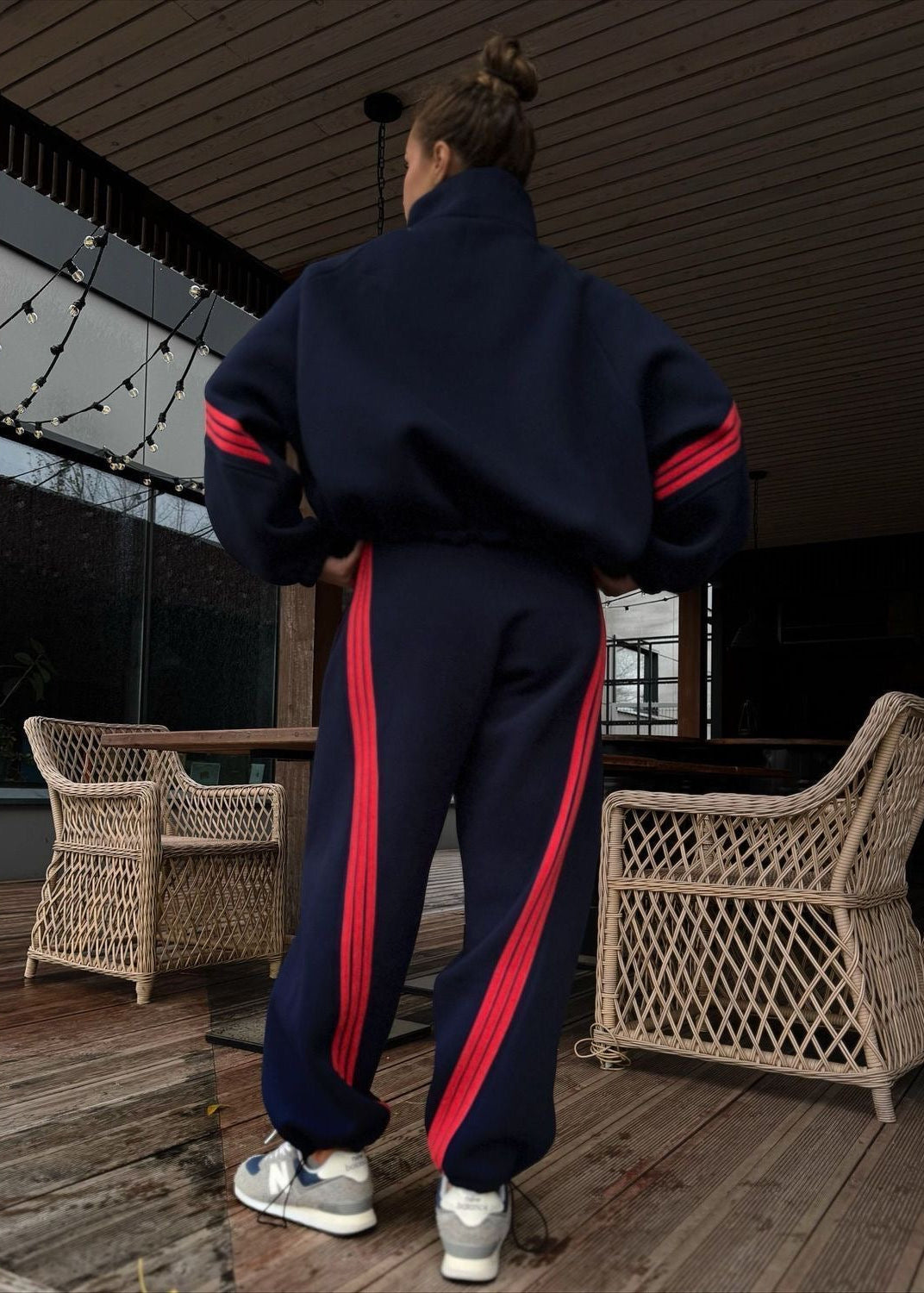 Contrast Stripe Zip-Up Jacket and Jogger Tracksuit Set