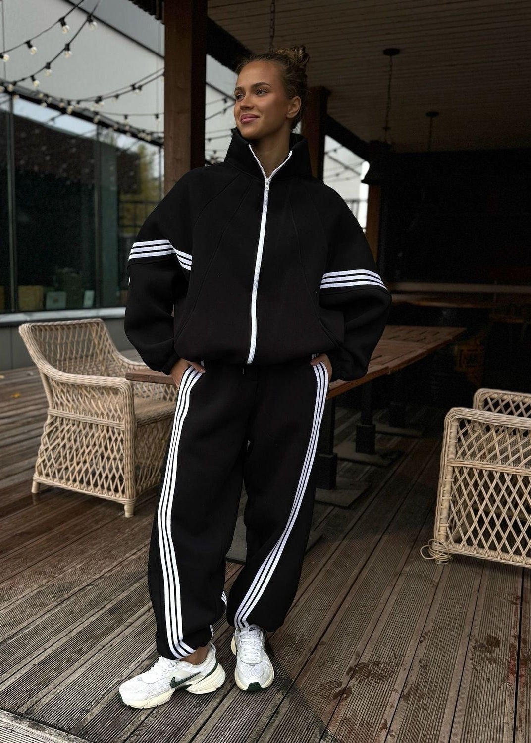 Contrast Stripe Zip-Up Jacket and Jogger Tracksuit Set