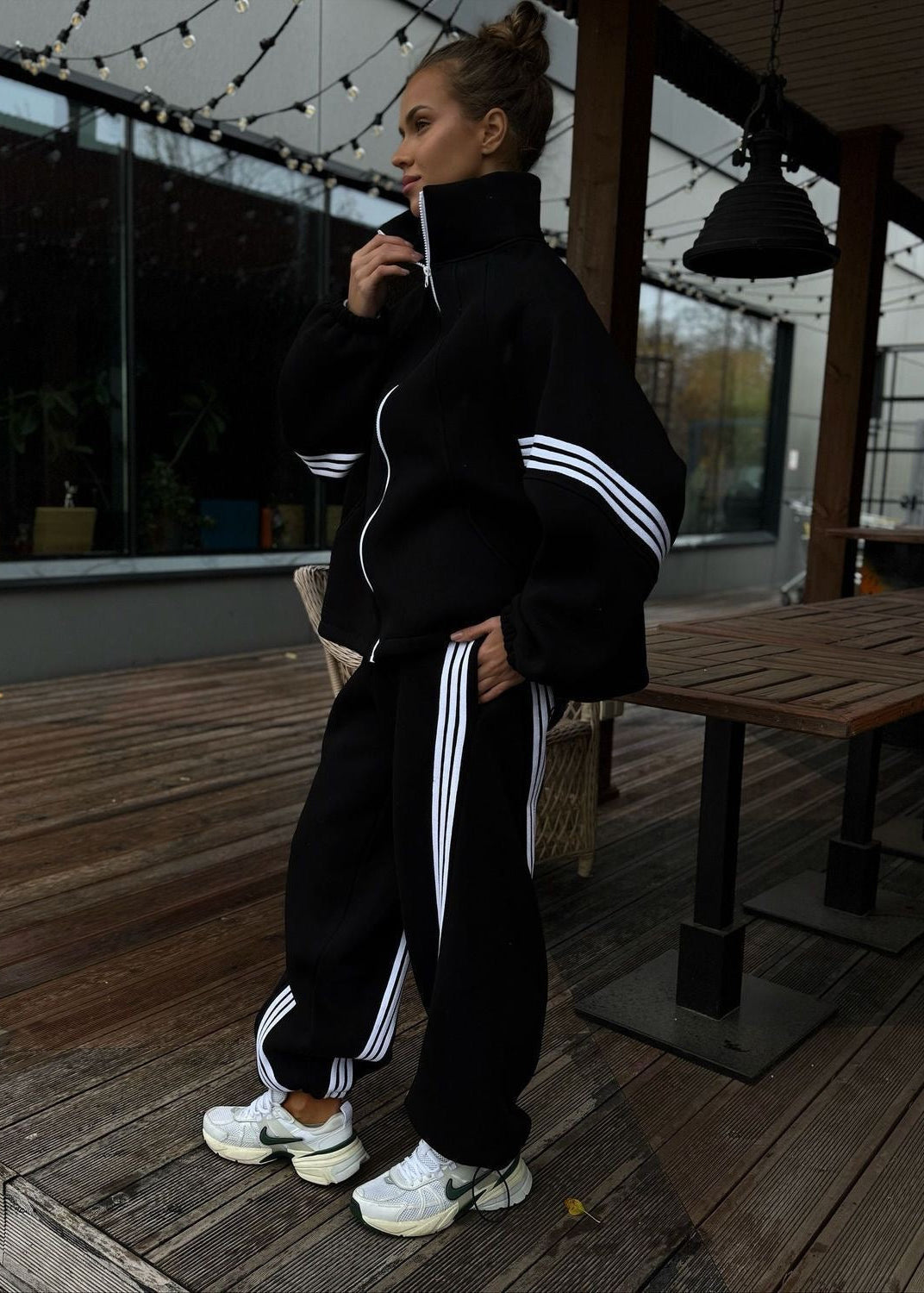 Contrast Stripe Zip-Up Jacket and Jogger Tracksuit Set