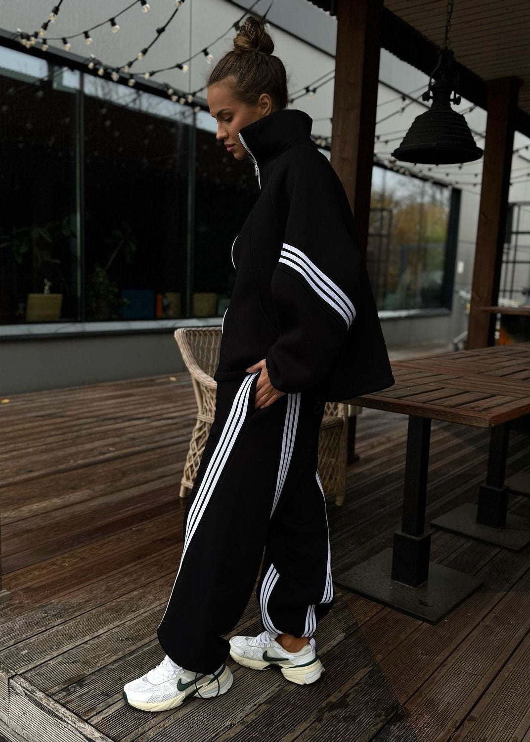 Contrast Stripe Zip-Up Jacket and Jogger Tracksuit Set