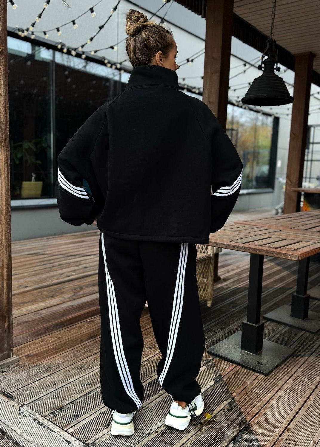 Contrast Stripe Zip-Up Jacket and Jogger Tracksuit Set