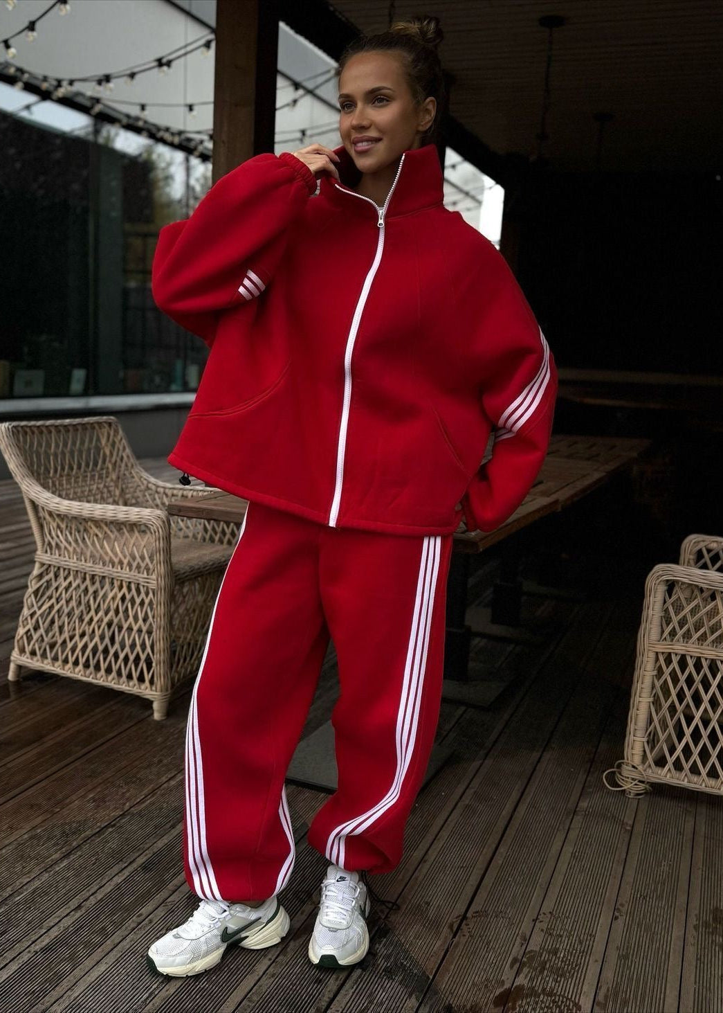 Contrast Stripe Zip-Up Jacket and Jogger Tracksuit Set
