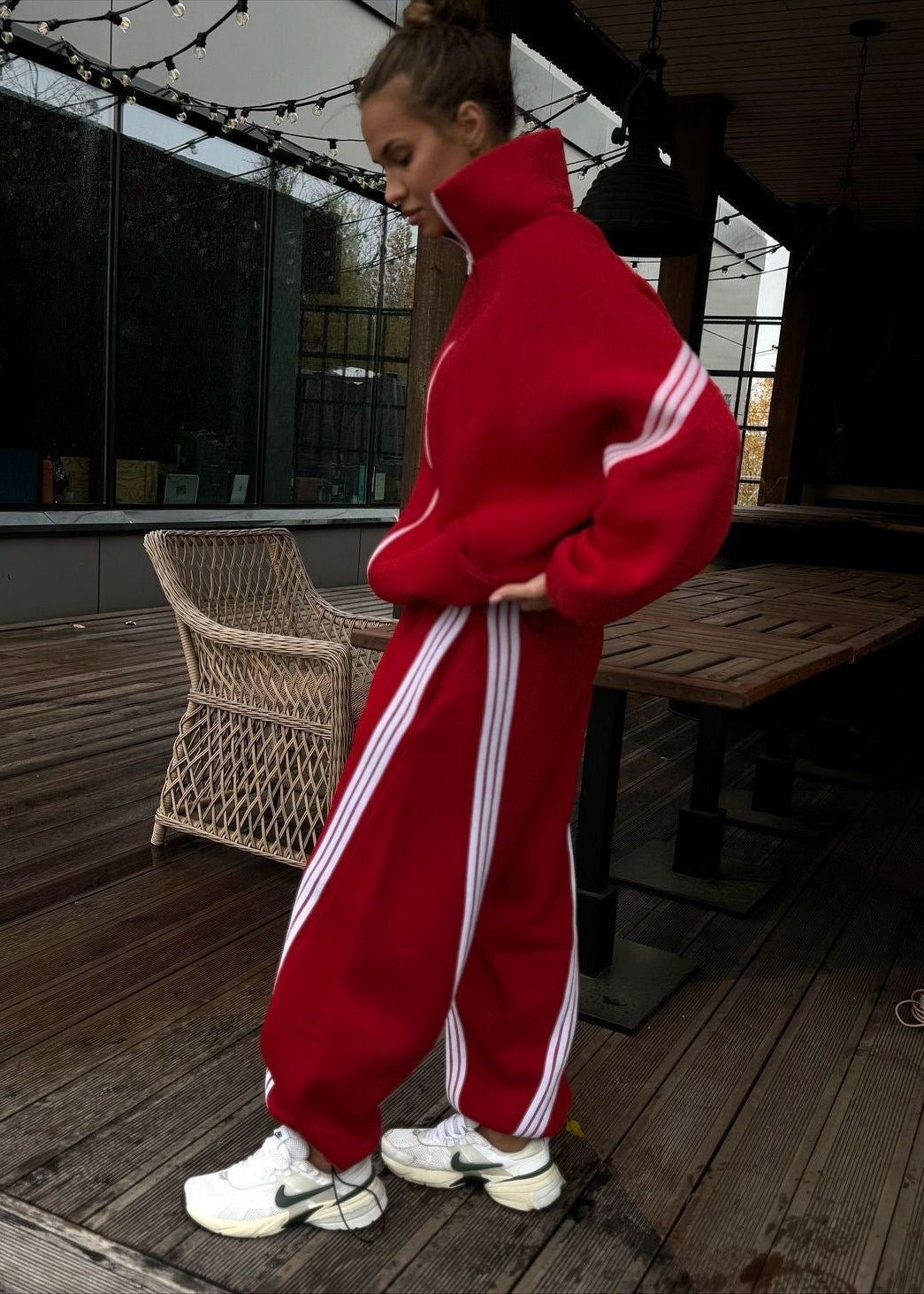 Contrast Stripe Zip-Up Jacket and Jogger Tracksuit Set