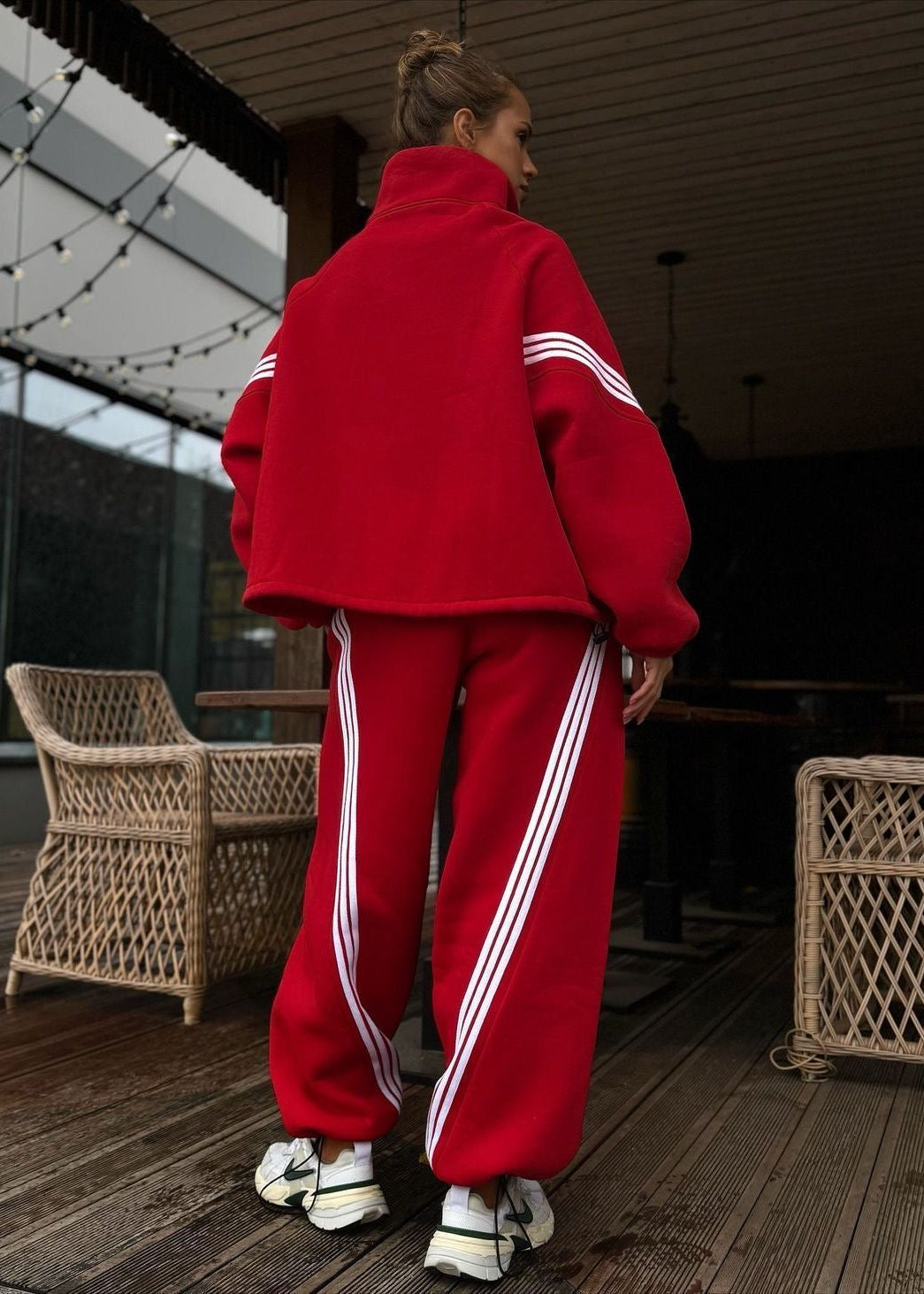 Contrast Stripe Zip-Up Jacket and Jogger Tracksuit Set