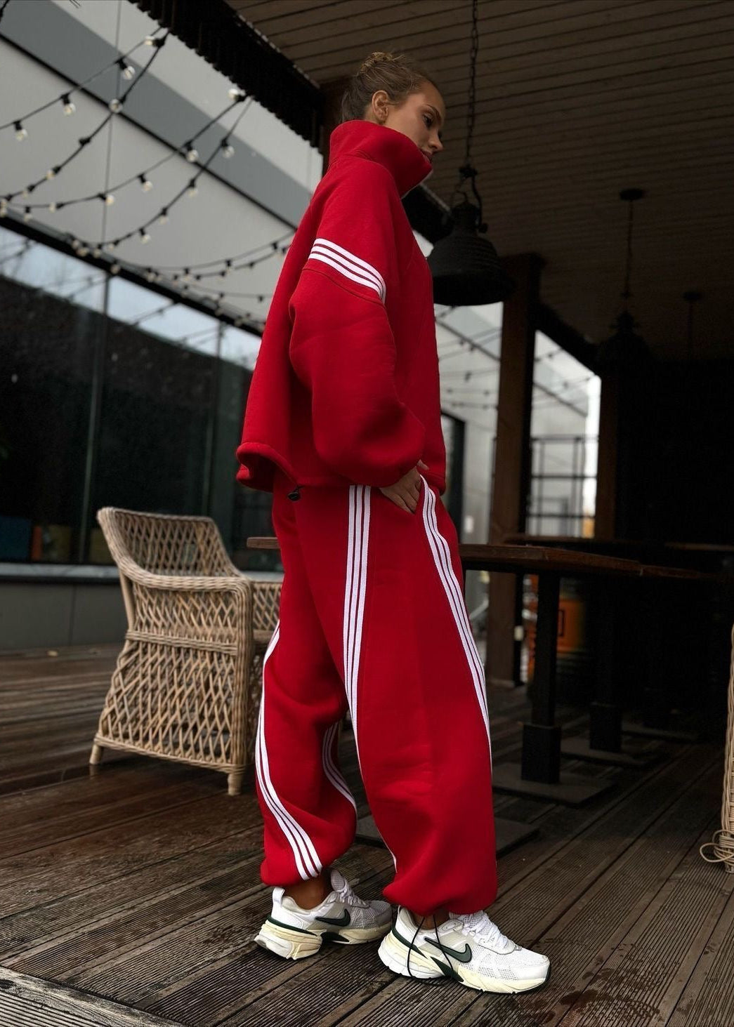 Contrast Stripe Zip-Up Jacket and Jogger Tracksuit Set