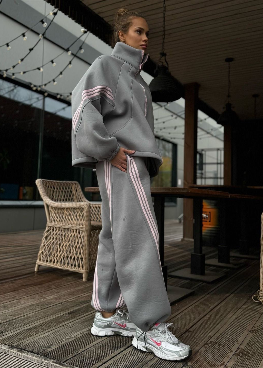 Contrast Stripe Zip-Up Jacket and Jogger Tracksuit Set
