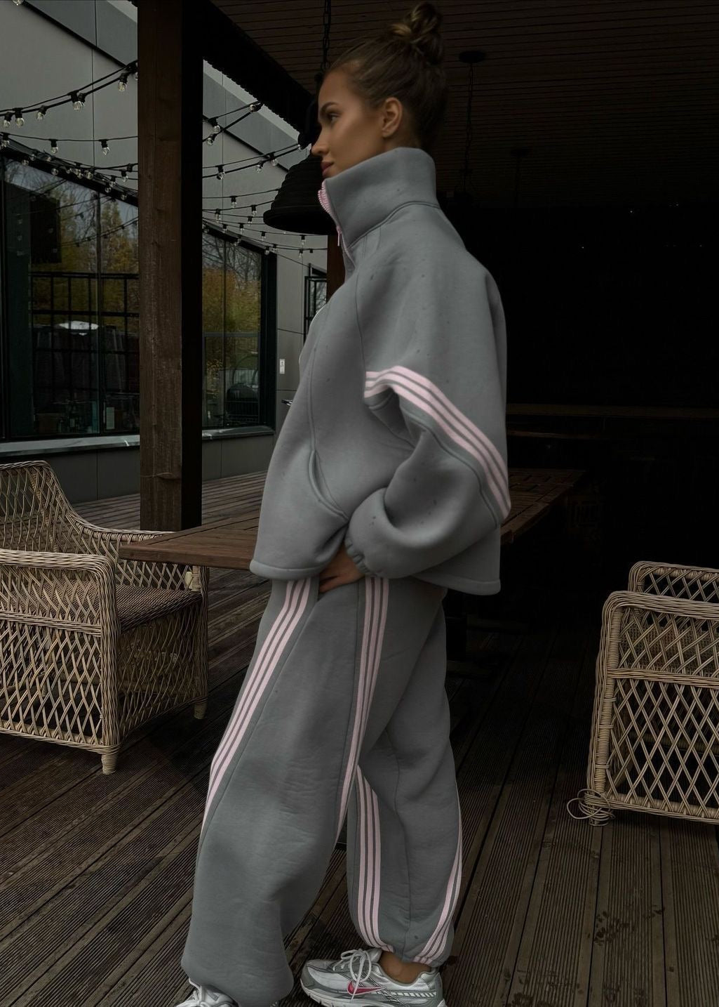 Contrast Stripe Zip-Up Jacket and Jogger Tracksuit Set