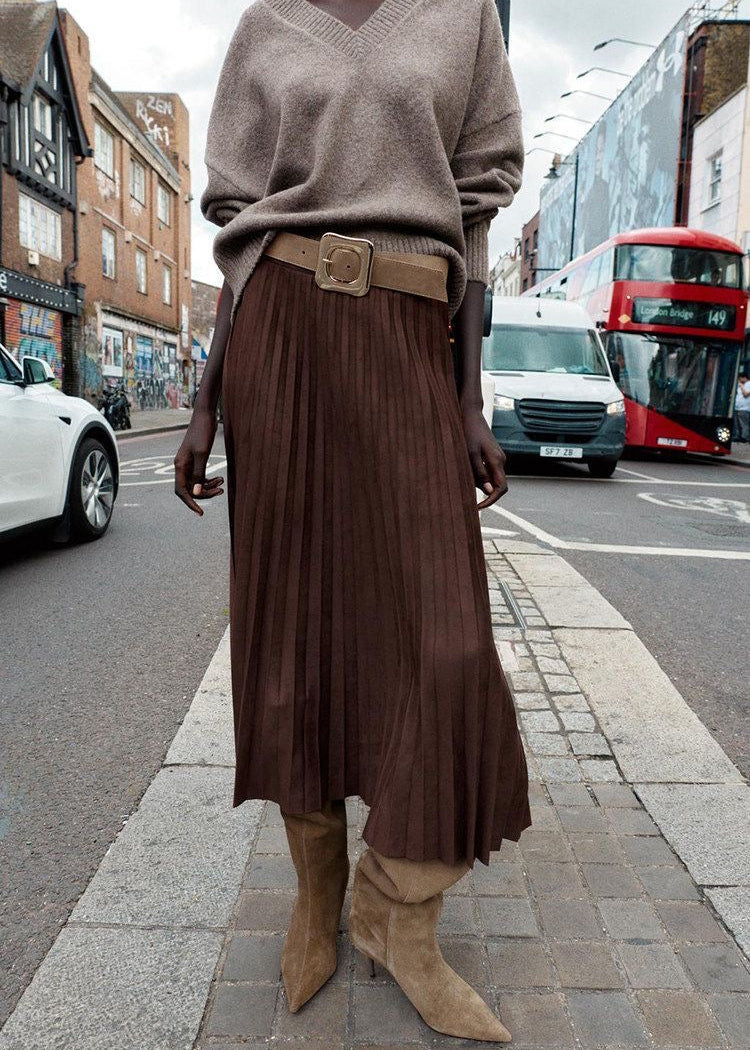 Taupe Suede-Look Knee-High Boots with Pointed Toe and Stiletto Heel